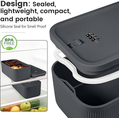 Small Lock Box,Lockable Storage Box with Combination Code for Medication Safe, Medicine Lock Box for Pills/First Aid Kits/Food/Snack Phone Jail,Locked Container for Home/Fridge/Office/School(Grey)