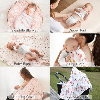Momcozy Muslin Swaddle Blankets, 4 Pack Soft and Breathable Skin-Friendly Large 47 X 47 Inches Neutral Matching Baby Swaddling Receiving Blankets for Newborn Girls and Boys