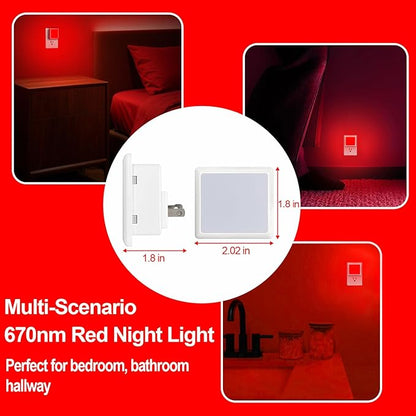 670nm Red Light Night Light for Sleep[2 Pack]- Zero Blue Light, Diammble & Energy Efficient 0.3W Night Light Plug into Wall with Dusk-to-Dawn Sensor for Nursery, Bedroom, Bathroom