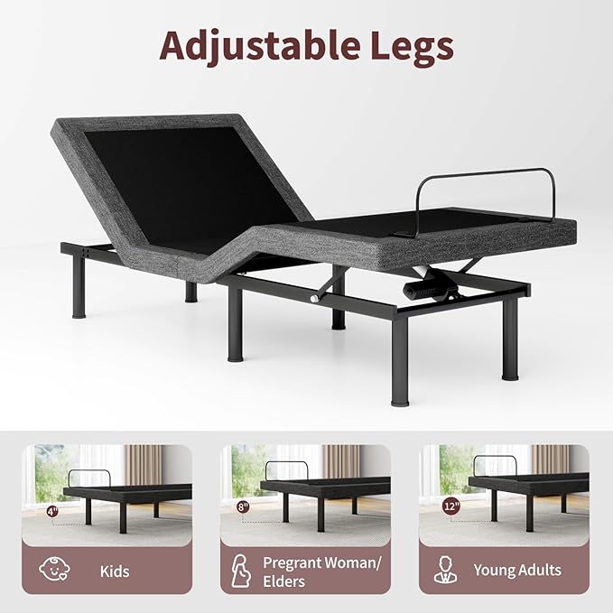 Twin XL Adjustable Bed Frame, Adjustable Beds with Updated Thickened Frame,Wireless Remote, Separate Head/Foot Lift, Zero Gravity,Anti-Snore,Sturdy Metal, Electric Bed Bases with 3 Height Options