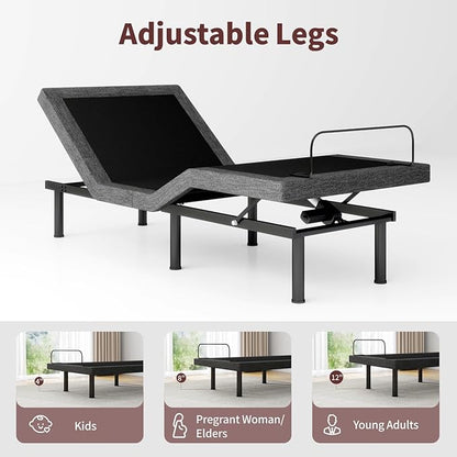 Twin XL Adjustable Bed Frame, Adjustable Beds with Updated Thickened Frame,Wireless Remote, Separate Head/Foot Lift, Zero Gravity,Anti-Snore,Sturdy Metal, Electric Bed Bases with 3 Height Options