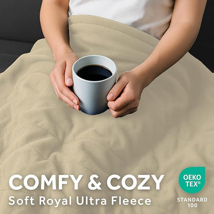 Sunbeam Royal Ultra Fleece Heated Electric Blanket King Size, 90" x 100", 12 Heat Settings, 12-Hour Auto Shut-Off, Machine Washable, Pebble Beige