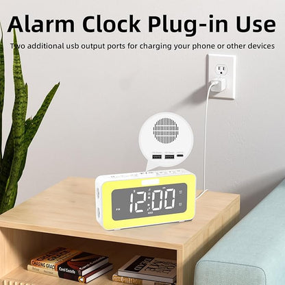 Cooluck Digital Alarm Clock for Bedrooms, Loud Dual Alarm for Heavy Sleepers, Large Display Desk Clock with 7 LED Night Lights, Nature Sounds, for Adults, Teens, Home or Office (White)
