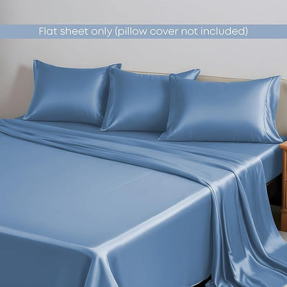 LINENWALAS Full Flat Sheet Only - Rayon Derived from Bamboo Silk Bed Sheet, Premium Breathable Cooling Sheet, Soft Top Sheet (Full, Bahamas Blue)