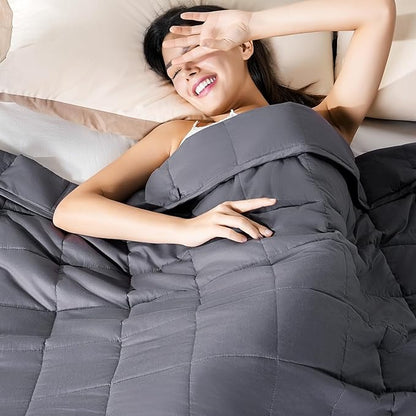 Sivio Weighted Blanket for Adults 100% Cotton, 60"x80" Queen Size 15 lbs, Cooling Summer Heavy Blanket for Sleeping, Breathable Soft Blankets with Premium Glass Beads, Machine Washable, Dark Grey