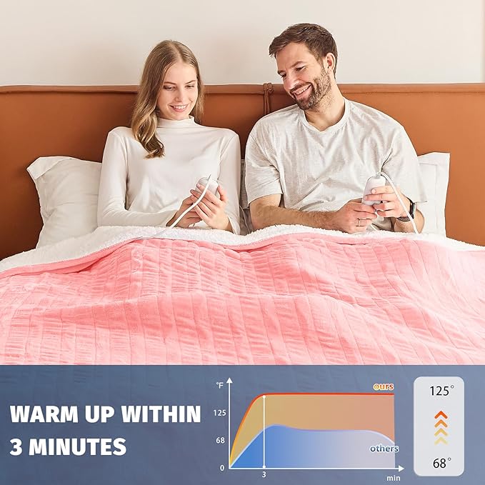 Heated Electric Blanket Queen Size - 84" x 90" Heating Blanket with Dual Control, 10 Heating Levels & 8 Hours Auto Off, Soft Warm Flannel Blanket, Christmas Birthday Gifts for Senior Grandma