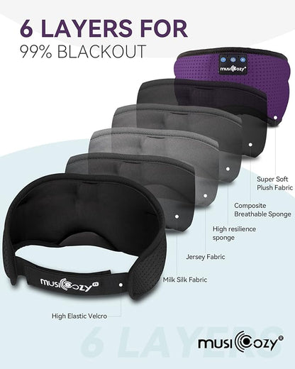MUSICOZY Sleep Headphones Bluetooth 5.4 Headband Headphones Super Soft & Breathable, Wireless Sleeping Eye Mask Earbuds Earphones for Side Sleepers Mom Women Cool Tech Gadgets Gifts