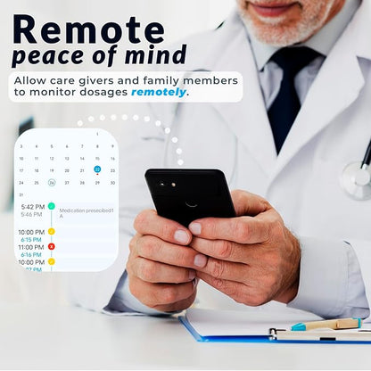 KLIM Smart Pill Dispenser with Alarm - WiFi Monitoring App - 28-Day Automatic Medicine Dispenser for Elderly & Alzheimer’s Care - Lock Key - New Version