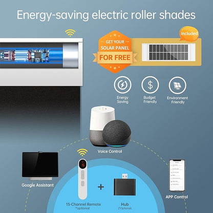 DENFOON Motorized Blinds with Remote,Thermal Electric Blinds【Solar Panel】,Customizable Automatic Roller Shades, Blackout Remote Control Blinds for WindowsUpgrade to Smart Blinds,Black, 39''W×72''H