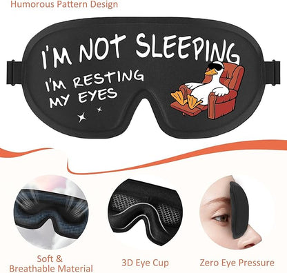 Funny 3D Zero Pressure Sleep Eye Mask for Men Women Side Sleeper, Adjustable Blackout Soft Breathable Eye Masks for Travel Nap Night Sleep, Humorous Gift Stocking Stuffers (Resting My Eyes)