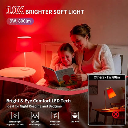 Aogled Red Light Bulbs for Sleep 9W,Red Night Light,670nm LED Light Bulb, A19 60W Equivalent Dim Light Bulbs for Bedroom,Baby Nursery,Natural Sleep
