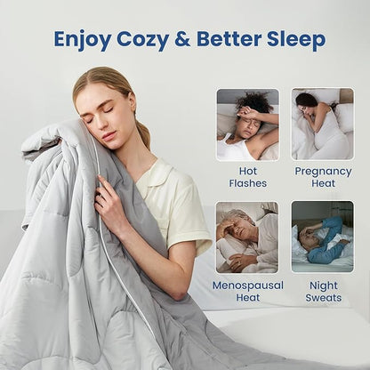 Cozy Bliss x Sorona® Viscose Natural Fiber Cooling Comforter Twin Size, Reversible Silky Smooth Cooling Blanket with Q-Max＞0.45 for Hot Sleepers & Night Sweats, Cool Grey, 68"x90"