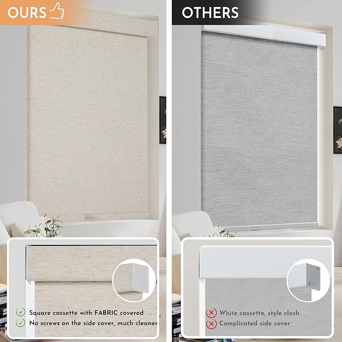 Persilux Blackout Roller Shades for Window Blinds,Cordless,Linen Fabric,Thermal Insulated Fabric UV Protection Shades for Home,Office,Bedroom,Door,Blackout-Cream,33 1/2" W X 64" H