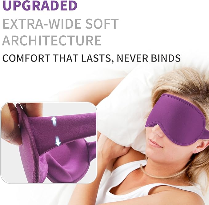 3D Sleep Mask for Men Women 2 Pack, Blackout Eye Mask for Sleeping Eye Mask for Side Sleeper, Memory Foam Adjustable&Washable, Airplane Travel Essentials Couples Yoga Meditation Office Black & Purple