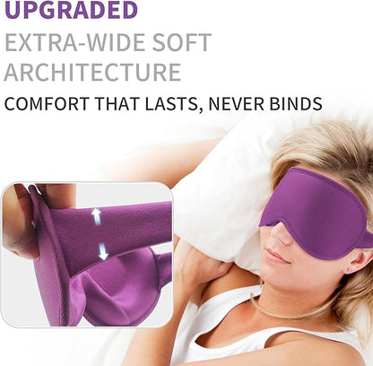 3D Sleep Mask for Men Women 2 Pack, Blackout Eye Mask for Sleeping Eye Mask for Side Sleeper, Memory Foam Adjustable&Washable, Airplane Travel Essentials Couples Yoga Meditation Office Black & Purple