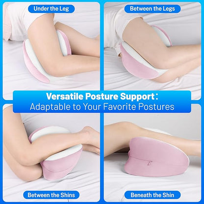 Knee Pillow for Side Sleepers, Leg Pillow with Washable Cover, Memory Foam Leg Pillow for Side Sleeping, Heart-Shape Cushion for Hip, Back & Sciatica Pain Relief, Pink