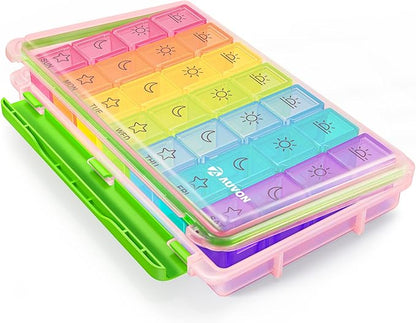 AUVON iMedassist Moisture-Proof Weekly Pill Organizer 4 Times a Day, Large 7 Day Pill Box Case with Portable Design for Travel, Removable Individual Containers Hold Vitamins, Supplements, Medications