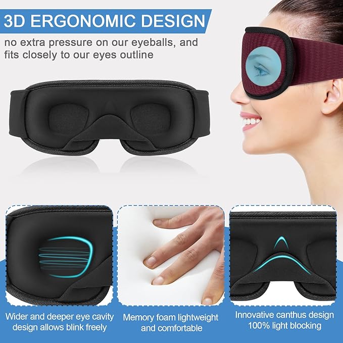 Sleep Mask, Super Soft Eye Mask for Sleeping, Upgraded 100% Blockout Light Sleep Masks for Women with Adjustable Strap, 3D Contoured Cup Eye Covers for Sleeping, Green