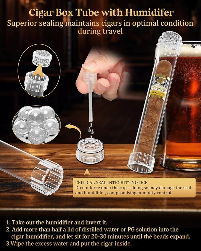 Cigar Tubes, Travel Cigar Humidor with Humidifier, Portable Detachable Storage Tube with Cigar Holder, Ring Guage 57, Airtight Case,4-Piece Gift Set for Men