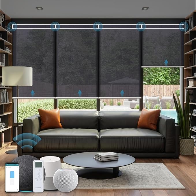 Motorized Blinds with Remote,60% Blackout Light Filtering Shades Compatible with Alexa Google Homekit,Automatic Blinds,Custom Size,Dark Shadow