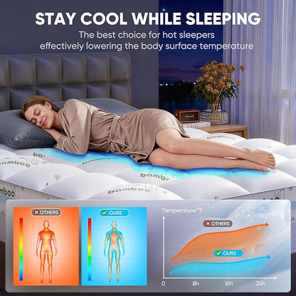 King Mattress Topper, 3 in 1 Memory Foam Mattress Topper for Back Pain, 2" Fluffy Cooling Mattress Toppers King Breathable Viscose Made from Bamboo and 2.5" Dual Firmness Gel Memory Foam.