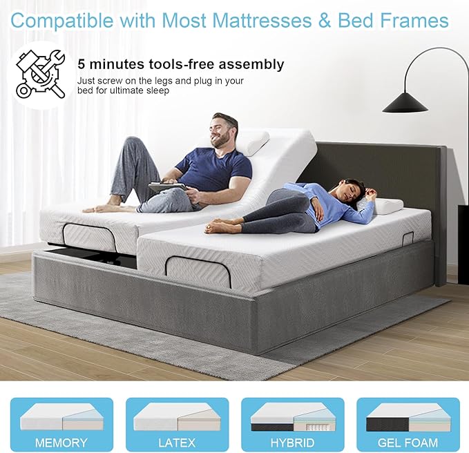 MUUEGM Adjustable Bed Frame Base Twin XL Massage,Wireless Remote Control,Ergonomic Electric Head and Foot Incline,Zero Gravity,Anti-Snore,USB Ports,Easy Assembly,Under-Bed Nightlight,Memory Pre-Sets