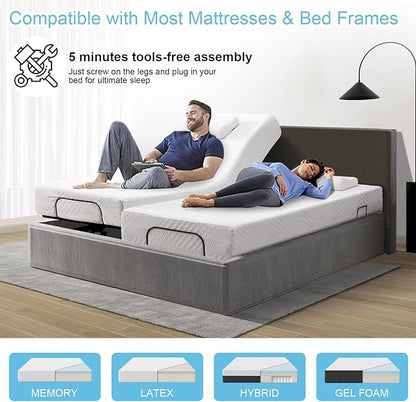 MUUEGM Adjustable Bed Frame Base Twin XL Massage,Wireless Remote Control,Ergonomic Electric Head and Foot Incline,Zero Gravity,Anti-Snore,USB Ports,Easy Assembly,Under-Bed Nightlight,Memory Pre-Sets