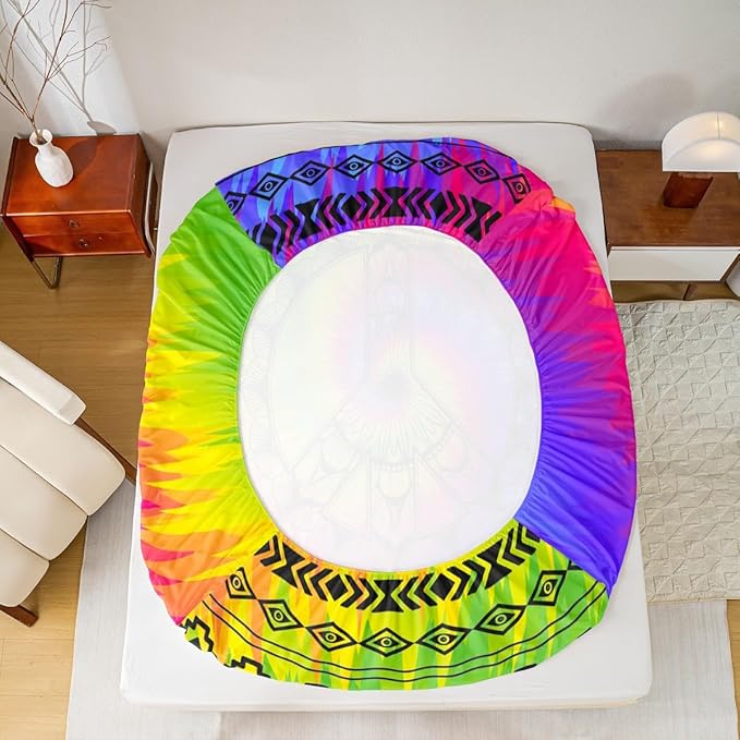 Manfei Watercolor Peace Sign Sheet Set Twin Size Tie-Dye Rainbow Bed 3pcs with Deep Pocket Fitted + Flat 1 Pillowcase Boho Exotic Style Soft Bedding for Kids Teens Room Decor, (WWS6619GYY-CLB_USt)