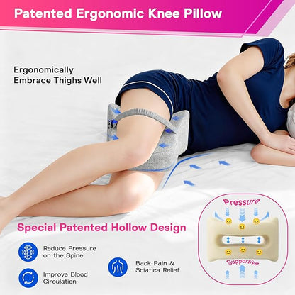 Memory Foam Leg Pillow for Side Sleepers - Relax from Sciatica, Back, HIPS, Knees, and Joints - Removable and Washable Cover - Perfect for Pregnancy and Nursing (Grey-Extra Soft)