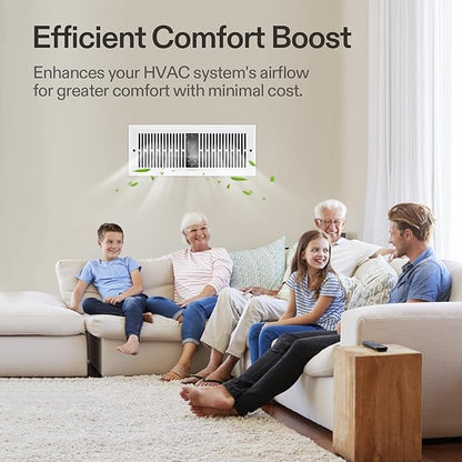 VIVOSUN Quiet Register Booster Fan for 𝟒" 𝐱 𝟏𝟐" Holes, Cooling Heating Vent Fan with 10-Speeds App Control &Adjustable Wind Direction, Thermostat Control for Bedroom, Bathroom &Attic, White
