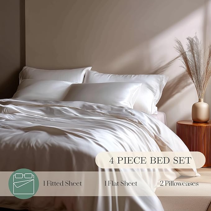 CASILVA Eucalyptus Sheets - Infused with Silver for Anti-Odor, Softer Than Silk Fibers, More Cooling Than Cotton - Perfect for Hot Sleepers & Sensitive Skin - 100% Tencel Lyocell - King Sheet Set