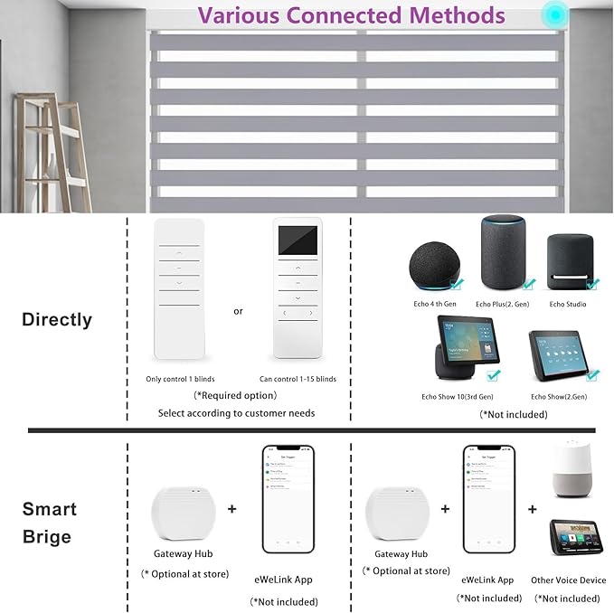 Changshade Blackout Motorized Smart Zebra Blinds with Remote Control for Indoor Windows Doors, Custom Zebra Roller Shades Electric Automatic Work with Alexa, Goole Home, Apple Homekit, Dark Grey