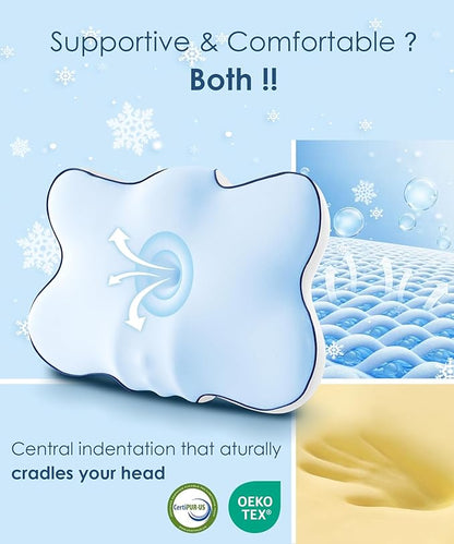 Cervical Pillow for Neck and Shoulder, Ergonomic Side Sleeper Pillow for Pain Relief, Cooling Memory Foam Pillows for Sleeping, Contour Pillow Orthopedic Bed Pillow for Back Stomach Sleepers (Blue)