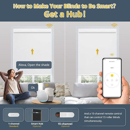 Motorized Blinds with Remote Control,No-Drill Smart Blinds with 【Complementary Solar Panel】,Cordless Automatic Blinds for Windows, 1OO% Blackout Electric Shades Customize