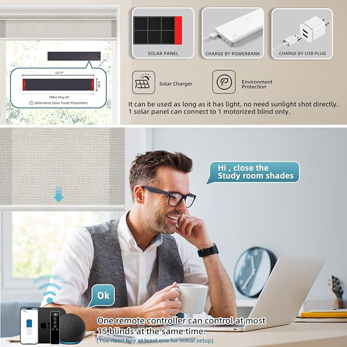 SmartWings Motorized Light Filtering Shades, 70% Blackout, Custom Size, Rechargeable Battery, Works with Matter/Apple HomeKit, Alexa, Thread/Zigbee, Remote Optional, 70% Safari Cream
