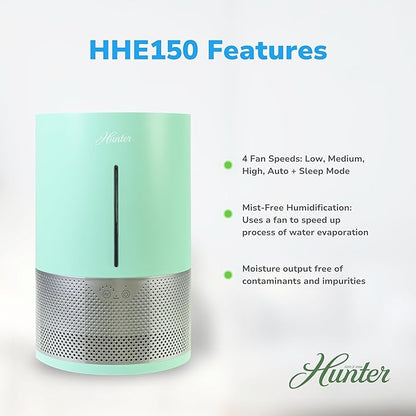 HHE150 Hunter Aspire 4.8L Evaporative Humidifier with PermaWick Filter (4.8L) - Remove Contaminants & White Dust for Clean Mist & Air – Medium Humidifier for Home, Bedroom, or Dorm - Aqua