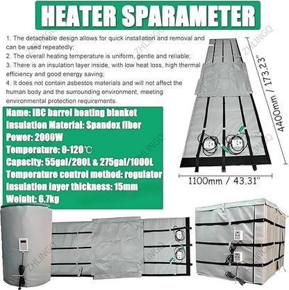 IBC Tote Heater Blanket, IBC Container Heater, IBC Tote Freeze Protection, Smart Temperature Control up to 150°C, IBC Tote Blanket with Thermostat, Barrel Heating Equipment Black-275Gallon/1000L