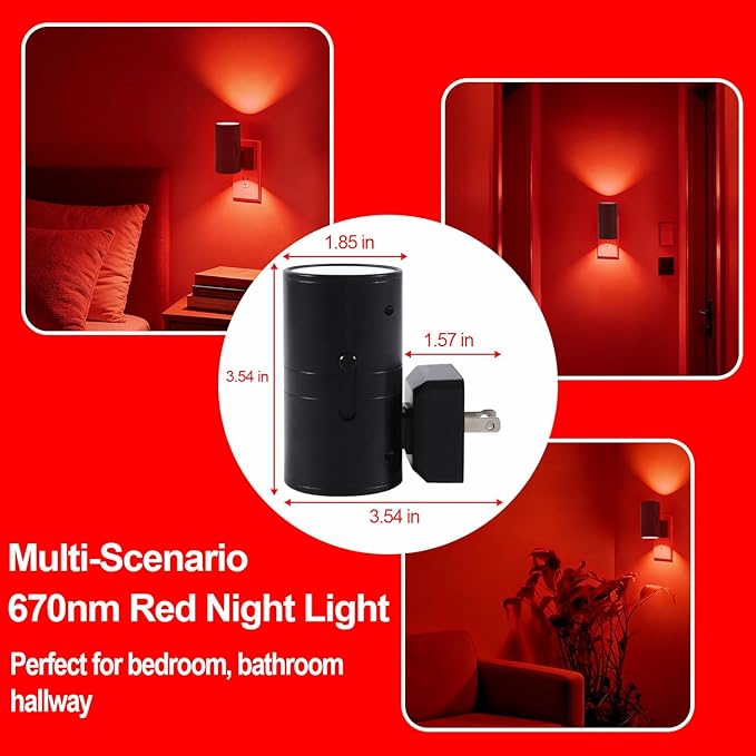 670nm Red Light Night Light for Sleep - Zero Blue Light, Adjustable Brightness & Energy Efficient Night Light Plug into Wall with Dusk-to-Dawn Sensor for Nursery, Bedroom, Bathroom[8 Pack]