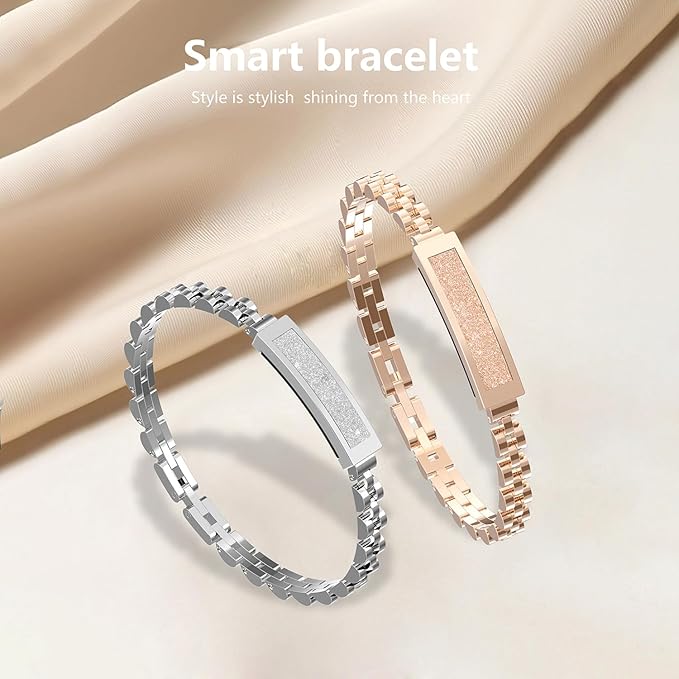 Smart Stylish Bracelet with Heart Rate,Blood Oxygen,Sleep Tracking,IP68 Waterproof,Magnetic Charging(Silver)