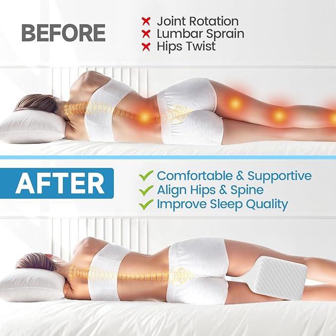 Knee Pillow for Side Sleepers, Leg Pillow for Side Sleeping, Smooth Pillow for Spine Aligning, Comfortable Memory Foam Pillow for Hip, Back, Sciatica, Knee, Joints Pain (White)