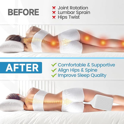 Knee Pillow for Side Sleepers, Leg Pillow for Side Sleeping, Smooth Pillow for Spine Aligning, Comfortable Memory Foam Pillow for Hip, Back, Sciatica, Knee, Joints Pain (White)