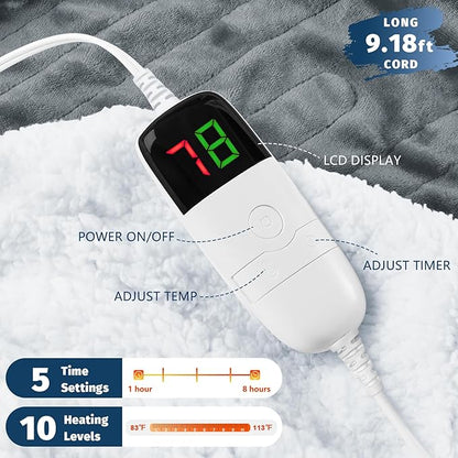 BOMOVA Heated Electric Blanket Twin - 62" x 84" Heating Blanket with 10 Heating Levels & 8 Hours Auto Off, Warm Flannel Blanket, Christmas Birthday Gifts for Women
