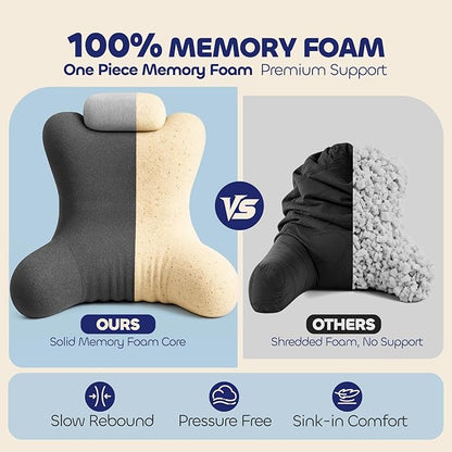 Reading Pillow for Floor & Bed Use - 22" Ergonomic Backrest with Built-in Neck Support and Contoured Arms, Memory Foam Sitting Pillow for Gaming, Reading, Nursing, Watching TV Pack