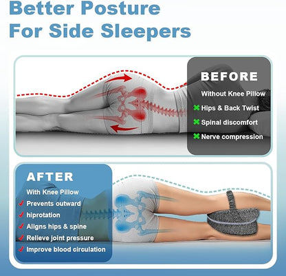 Knee Pillow for Side Sleepers, Leg Pillow for Sleeping, Knee Pillow with Strap, Alignment Pillow Between Legs, Suitable for Relieving Leg, Back & Knee Pain, Machine Washable (Grey)
