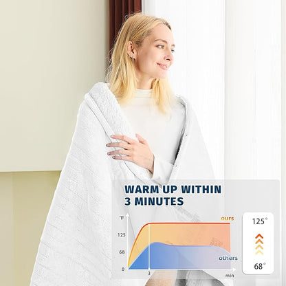 BOMOVA Heated Electric Blanket Throw Size- 50" x 60" Heating Blanket with 10 Heating Levels & 8 Hours Auto Off, Warm Flannel Blanket, Christmas Birthday Gifts for Women