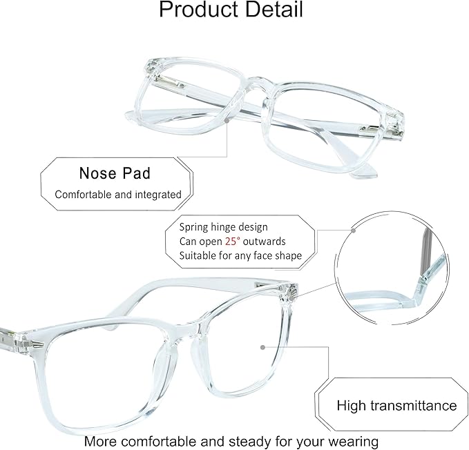 YEIN Progressive Multifocus Reading Glasses, Spring Hinge Blue Light Blocking Glasses for Women Men, No Line Multifocal Readers with Clear Lenses (+0.00/+1.75 magnification)