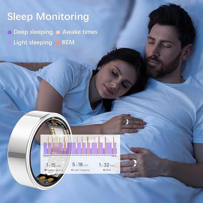 Ring Health Tracker for Women Men, Fitness Ring with Heart Rate,Blood Oxygen,Sleep Monitor,Calories, Step Counter, IP68 Waterproof Smart Ring for iPhone & Android, No Subscription Fee (Silver, 12#)