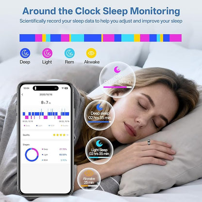 Smart Ring for Women Men, Health Fitness Tracker Ring with Heart Rate/Sleep Tracker/Blood Oxygen/HRV/Stress/Calorie/Steps, IP68 Waterproof for iOS & Android, No APP Fees(Rose Gold,12#)
