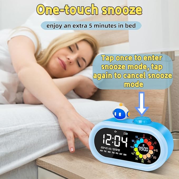 Digital Alarm Clock for Kids: Battery Operated Cordless 2000mah Rechargeable with Timer Countdown for Bedroom Desk Study Classroom (Blue)