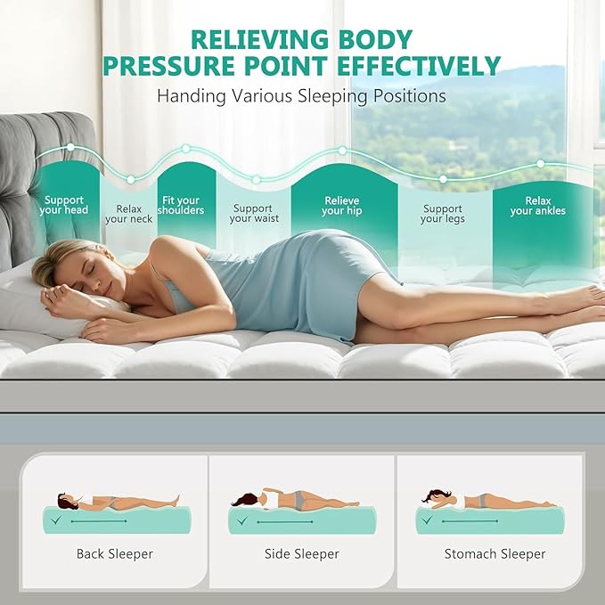 Dual Layer 4 Inch Memory Foam Mattress Topper Full Size - 2 Inch Cooling Gel Memory Foam Plus 2 Inch Pillow Top Thick Mattress Pad - Pressure-Relieving Comfort